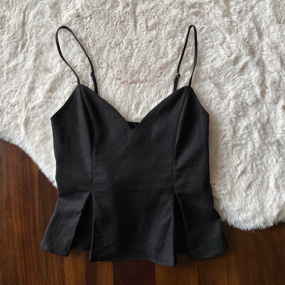 Zara Black Spaghetti Strap Peplum Tank Top